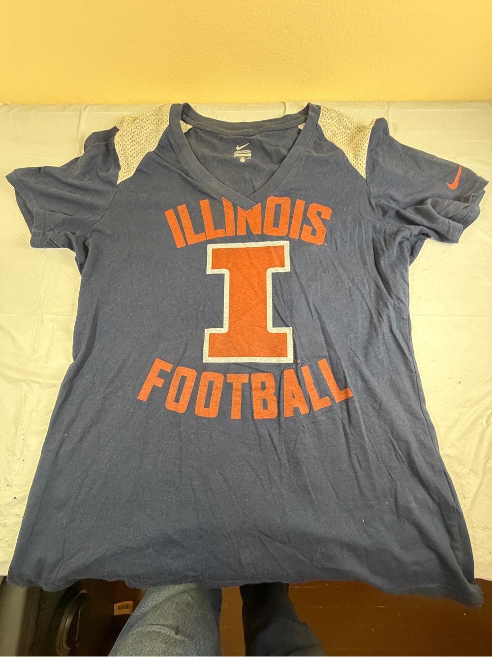 Nike Women's Illinois Football V-Neck Tee - Navy & Orange